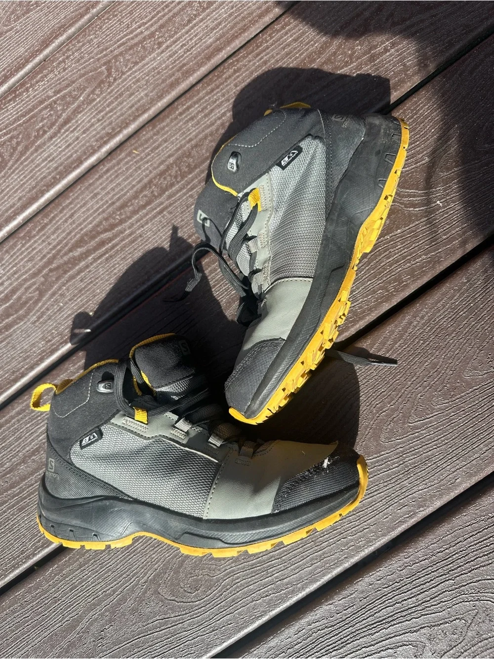 Salomon Gray and Yellow Kids Trail Boots